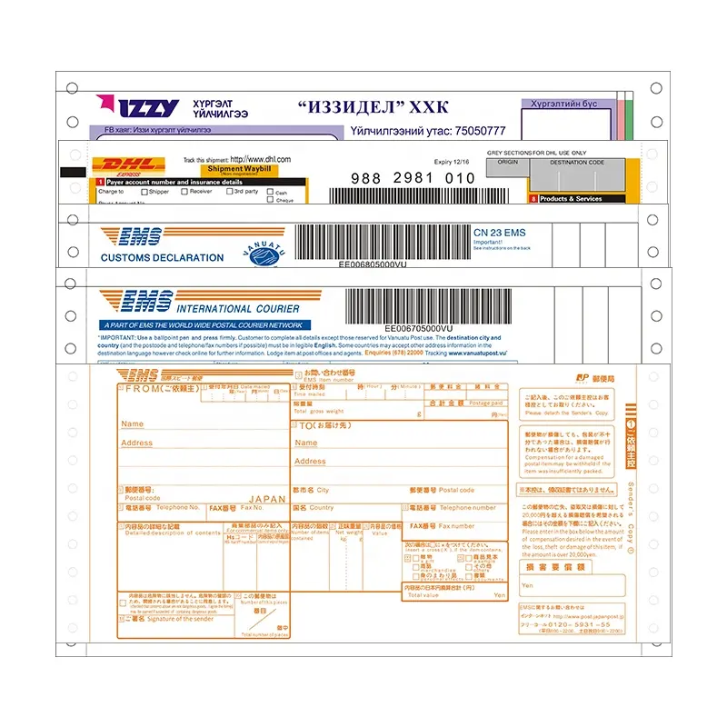 Düşük fiyat kendinden yapışkanlı uluslararası barkod yazdırma ekspres fatura nakliye Fedex UPS EMS DHL NCR için irsaliye etiket