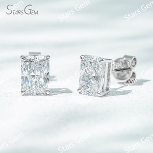 Pendientes de Diamante Cultivado en Laboratorio con Corte Radiante de 1ct*2 de Starsgem, 6.9*5mm con Oro de 18K, 4 Puntas, Unisex, Clásicos - Product Image 2