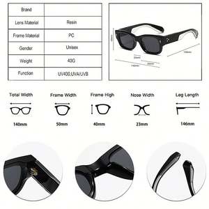 Lunettes de soleil carrées UV400 personnalisées avec logo, style vintage, rivets, branches larges, punk, bicolores, pour hommes et femmes - Product Image 4