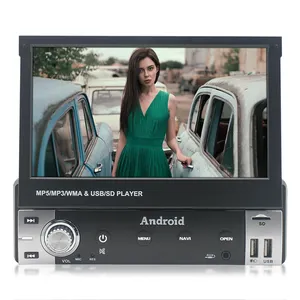 7 inch Car Audio Retractable Screen 1Din Android Car Stereo DVD GPS Player with BT USB Fast Charging SD AUX Car Radio Universal