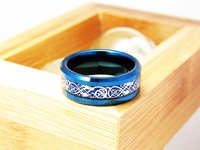Poya Bleu 8mm Tungstène Anneau Argent Celtique Dragon Incrustation Bord Biseauté pour Alliance pour Hommes Femmes