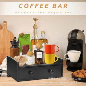 Caja de almacenamiento para cápsulas de café con cajón deslizante para granos de café, bolsitas de té, organizador de escritorio, estilo madera maciza negra - Product Image 3