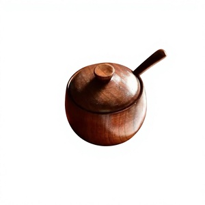 Pot à miel en bois artisanal avec couvercle à clapet hermétique, rond, minimaliste, compatible lave-vaisselle, récipient de stockage alimentaire chauffable - Product Image 2