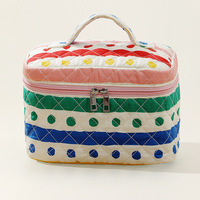Tas Makeup Lipat Kapas Lucu Bermotif Bunga Kapasitas 3-6L Pegangan Lembut Modis Segar Portabel untuk Penyimpanan dengan Resleting