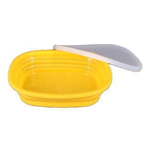 Free Sample 800ml 27oz Yellow Square Size BPA Free polyester <b>Collapsible</b> Camping Outdoor Kitchen <b>Bowl</b> With Lid - Product Image 3