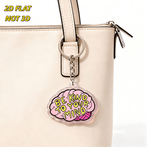 Portachiavi in Acrilico 'Be Kind to Your Mind' con Cervello Rosa Cartoon e Testo Giallo, Charm Motivazionale per la Salute Mentale per Chiavi o Borse - Product Image 4