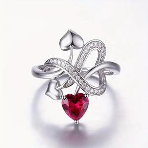 Anillo de cóctel con forma de corazón H293, plata 925, cristal, diamantes de imitación, engaste pavé, regalo para mujer, joyería fina - Product Image 2