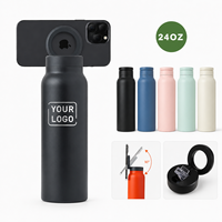 Gourde isotherme magnétique personnalisée de 24 oz en acier inoxydable avec support pour téléphone et logo, vente en gros pour le sport