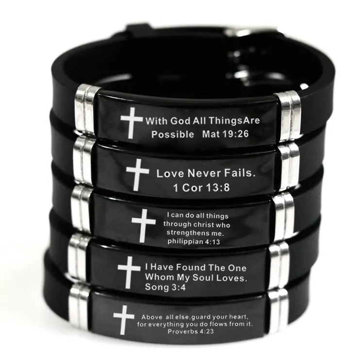 Stainless Steel Christian Bible Scripture Bracelet