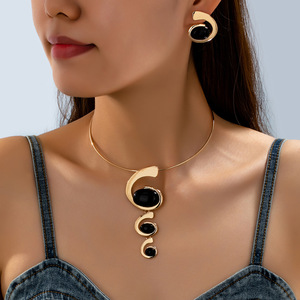 Meilleur Ensemble de Bijoux en Alliage pour Femme, Collier de Fête Complet, Design Spirale Elliptique Irrégulière, Effet Étincelant, Kit de Démarrage - Product Image 3