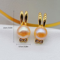 Boucles d'oreilles tendance en cuivre plaqué or 18 carats avec perles d'eau douce naturelles et nœud en CZ, motif lapin, bijoux fantaisie mignons, cadeau de Pâques