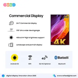 จอ LCD 32 43 49 55นิ้วสำหรับโฆษณาหน้าจอทีวี4K ติดผนังป้ายดิจิตอลแบบสัมผัสสำหรับ Android