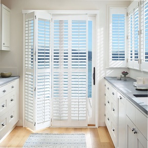 Stores de Plantation en faux bois <span class=keywords><strong>PVC</strong></span> PS pour portes coulissantes en verre, Double charnière horizontale coupe-vent de qualité supérieure - Product Image 3