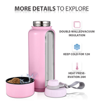 Bouteille d'eau sport portable grande capacité à double section isolée, avec poignée multifonctionnelle et conception 2-en-1 séparable
