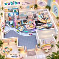 Aire de jeux intérieure commerciale personnalisée aux couleurs pastel pour tout-petits, avec piscine à balles, labyrinthe d'escalade, jeux souples, obstacles, piste de voitures à chevaucher, haute densité