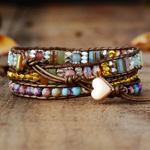 Natural <b>Red</b> Stone Pattern Hand Woven Beaded Women <b>Bracelet</b> Bohemian Multi Layer Gift Jewelry - Product Image 2