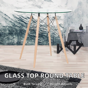 Modern Round Coffee <b>Table</b> with Tempered Glass Top and Metal Frame <b>Adjustable</b> Height MJ Brand for Home Living Room Furniture - Product Image 2