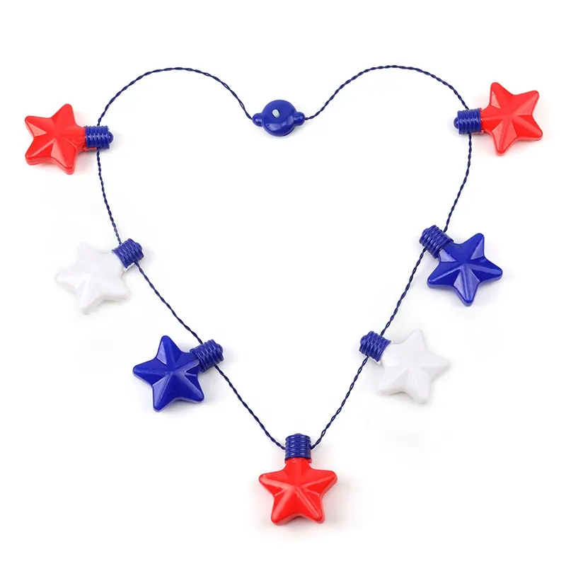 EE. UU. Cuarto de Julio de LED rojo blanco y azul estrella luces patriótico luz-collar para fiesta