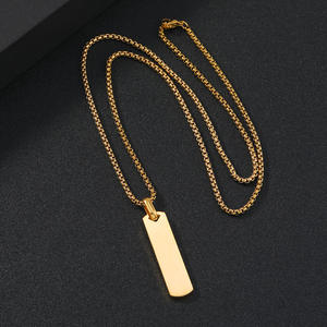 Customizable Anti Tarnish Stainless Steel Bar Necklace Gold Plated Waterproof <strong>Chains</strong> for Women and Men Trendy Engraved Design - Product Image 5