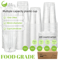 ZF CUP Lot de 100 Gobelets transparents personnalisables pour café glacé, boissons, bubble tea, limonade froide, eau, gobelets boba hauts avec couvercles et pailles