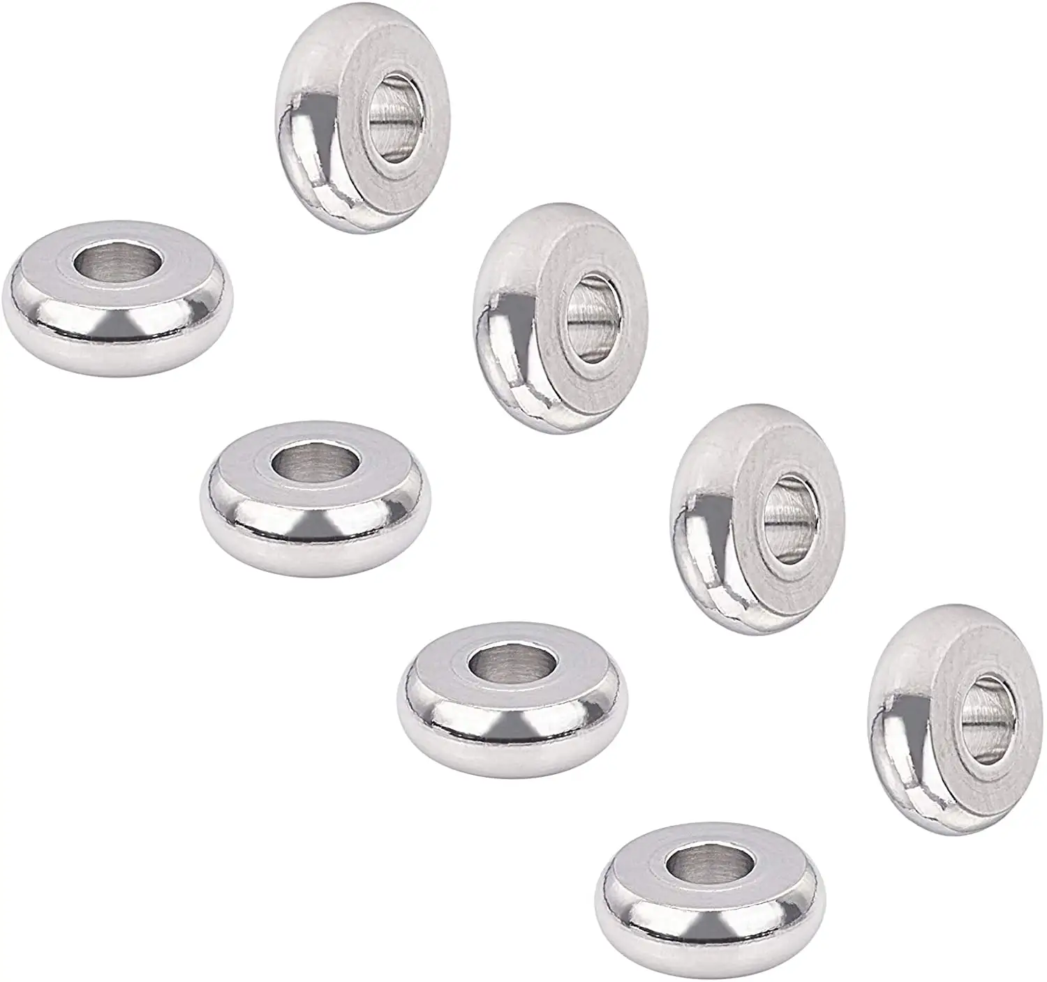 Perles rondes et plates en acier inoxydable, 4 pièces, perles en métal disque ample pour la fabrication de bijoux, bricolage