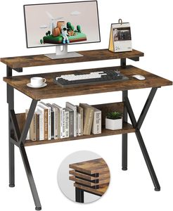 Escritorio Pequeño <span class=keywords><strong>de</strong></span> Madera para Computadora, para Espacios Pequeños, con Soporte Ajustable para Monitor, Almacenamiento Compacto, Escritorio Pequeño para Dormitorio u Hogar - Product Image 1