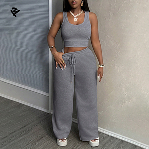 F240536 Ensemble de <span class=keywords><strong>Jogging</strong></span> 3 Pièces à Jambes Larges pour Femmes, Taille Plus, Haut Court Ample et Pantalon, Vêtements de Créateur Streetwear - Product Image 5