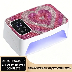 Lampe à ongles professionnelle portable sans fil UV LED en forme de cœur avec strass, séchoir à gel rechargeable pour fournitures de salon de manucure en gros - Product Image 1