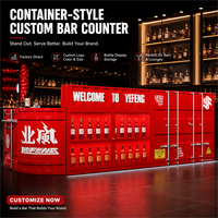 Comptoir de bar industriel sur mesure avec présentoir à bouteilles frontal, éclairage LED en option pour les pubs et restaurants