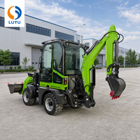 LUYU Diesel Mini-Baggerlader 4x4 Kompakttraktor mit Frontlader und Heckbagger