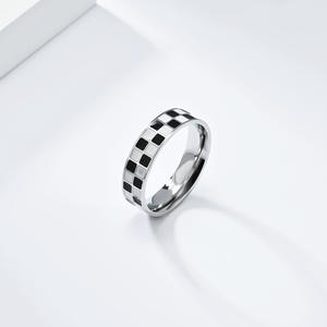 Fashion Rings Black White Checkered Titanium Steel Women's Geometric <b>Cube</b> Design <b>Light</b> Luxury Gift Jewelry - Product Image 2