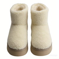Bottes de neige en fausse fourrure crème pour femmes, design entièrement en peluche, logo personnalisé OEM disponible en gros