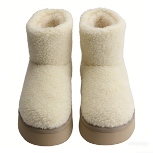 Großhandel Damen-Schneestiefel aus Kunstfell in Creme mit Allover-Plüsch-Design, OEM-Anpassung mit Eigenem Logo Möglich - Product Image 1