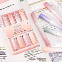 Surligneurs à pointe inclinée en plastique dégradé, respectueux des yeux, pour papier, journal étudiant, grande capacité, lot de 4 marqueurs en boîte