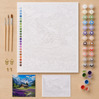 Kit Lukisan DIY Pemandangan Gunung Alpen Kustom untuk Dewasa, Lukisan Kanvas Bunga Lavender