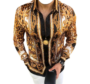 Impresso Slim Fit manga longa botão até homens vestem camisas - Product Image 6