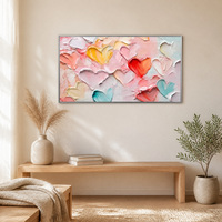 Peinture acrylique sur toile avec cadre, cœur coloré peint à la main, art mural texturé pour la décoration de salon