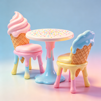 Ensemble table et chaises en fibre de verre en forme de cornet de glace, mobilier commercial d'intérieur et d'extérieur