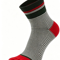 Chaussettes habillées à cinq doigts avec compression aux orteils, revers rayé, logo, tissu respirant – Style professionnel, chaussettes de printemps
