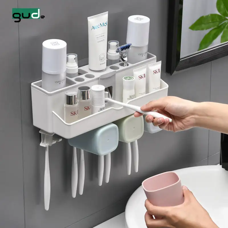 Manufacturer Bathroom Toothbrush holder wall mounted toothbrush organizer with bathroom toothpaste dispenser