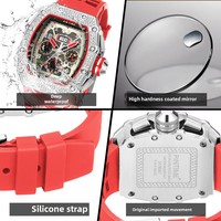 Nouvelle montre pour homme en or rose tonneau, marque de luxe célèbre, quartz analogique chronographe, grand cadran en diamant, bracelet en caoutchouc RM11
