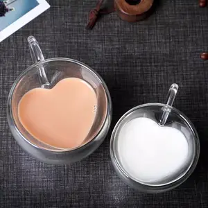 Cao thủy tinh borosilicate cốc cà phê tình yêu cup hình trái tim đôi tường Cốc thủy tinh với xử lý