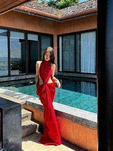 Robes midi asymétriques à franges, dos nu, formelles, avec fente haute, en satin respirant, pour les fêtes sur la plage, l'été - Product Image 2