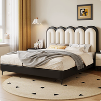 Lit double en cuir de style crème français rétro à dossier haut, design moderne et minimaliste pour chambre principale, lit pour enfants