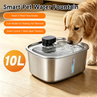 Fontaine à eau automatique pour animaux de compagnie de grande capacité 10L, distributeur d'eau intelligent sans fil en acier inoxydable 304 pour chiens et chats, filtrée