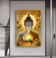 Statue de Bouddha en or de luxe, art bouddhiste religieux, peinture imprimée, affiche murale, peinture en porcelaine de cristal, décoration intérieure