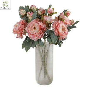 Pivoine en soie française artificielle de haute qualité 3 têtes bord brûlé fleur de pivoine rôtie pour <span class=keywords><strong>la</strong></span> décoration intérieure - Product Image 5