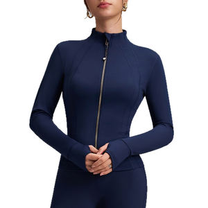 Giacca da palestra da donna con cerniera dorata, colletto alto senza cuciture, tinta unita, ad asciugatura rapida, a maniche lunghe, per corsa e yoga - Spedizione da magazzino USA - Product Image 1