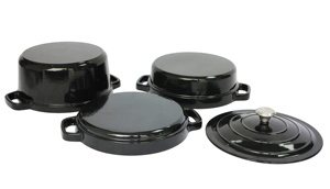 Ensemble de cuisson multifonctionnel 3-<span class=keywords><strong>en</strong></span>-1 <span class=keywords><strong>en</strong></span> <span class=keywords><strong>fonte</strong></span> émaillée avec couvercle-poêle, compatible induction, gaz et four - Product Image 4