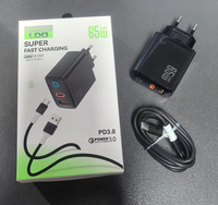 Cargador de Pared USB Tipo C PD de 65W con 2 Puertos, Enchufe EU/US, Carga Rápida para Teléfono Móvil